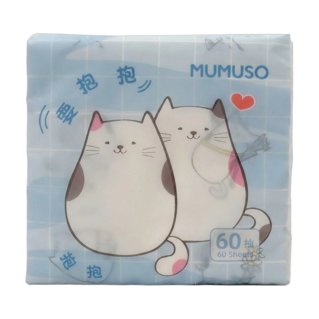 Taschentücher aus Rohholzstoff mit Katzen-Design, 60 Blatt (Blau/Rosa/Mint)