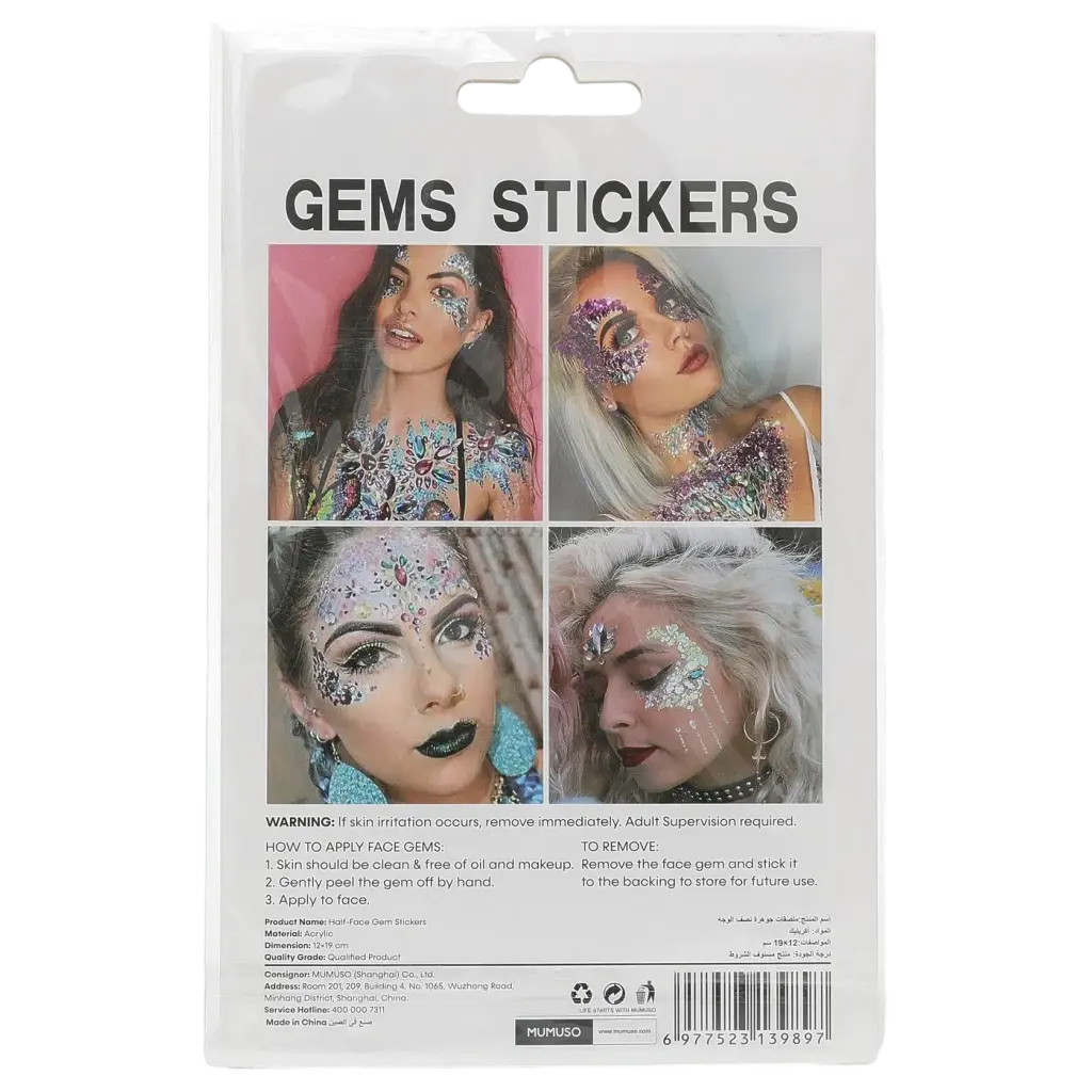Halbgesichts-Edelsteinaufkleber für kreative Gesichtsgestaltung (Transparent/Silber)