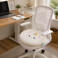 Rundes weißes Memory-Foam-Sitzkissen mit Einhorn-Design auf einem Bürostuhl
