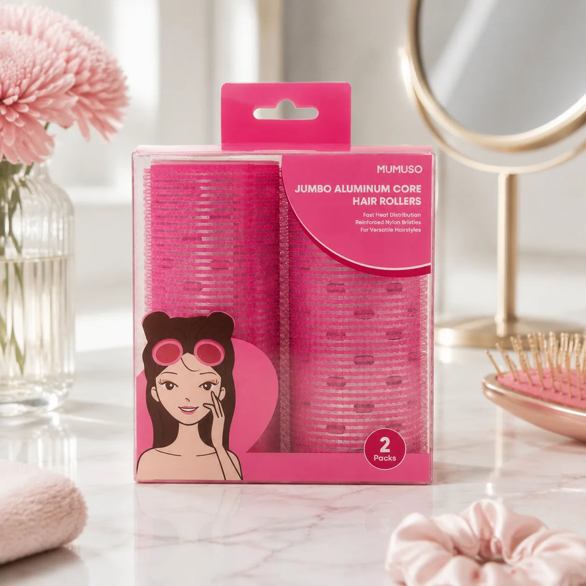 MUMUSO Jumbo Haarwickler mit Aluminiumkern im 2er Pack in Pink