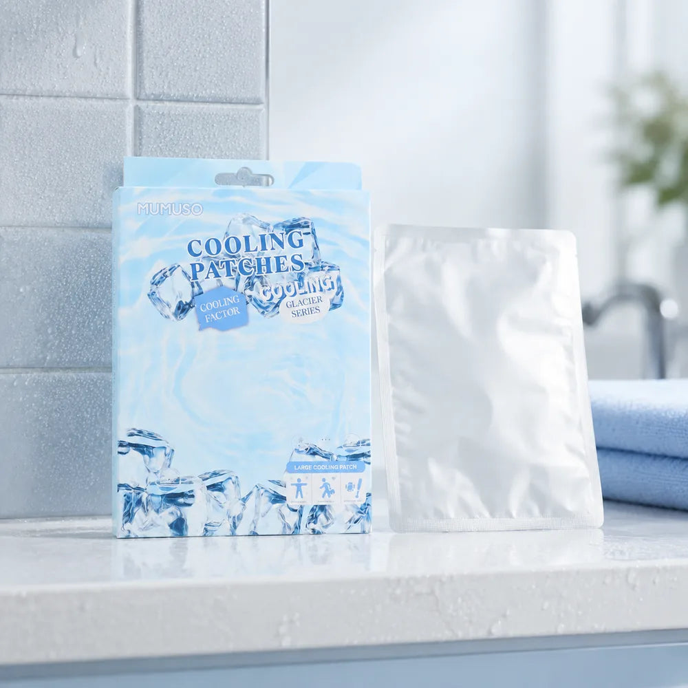 Glacier große Kühlpflaster im 5er Pack auf einem kühlen Badregal