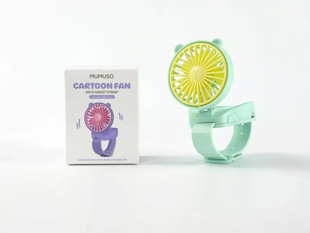 Grüner Cartoon Ventilator mit Handgelenkschlaufe auf weißem Hintergrund