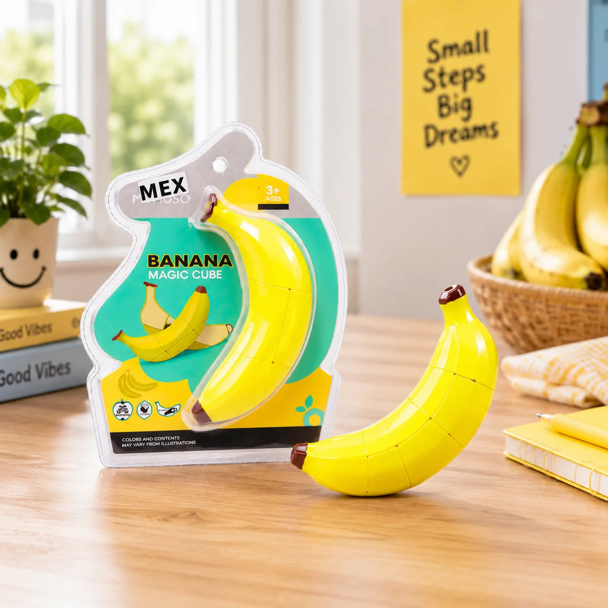Gelber MUMUSO Bananen Zauberwürfel mit Verpackung