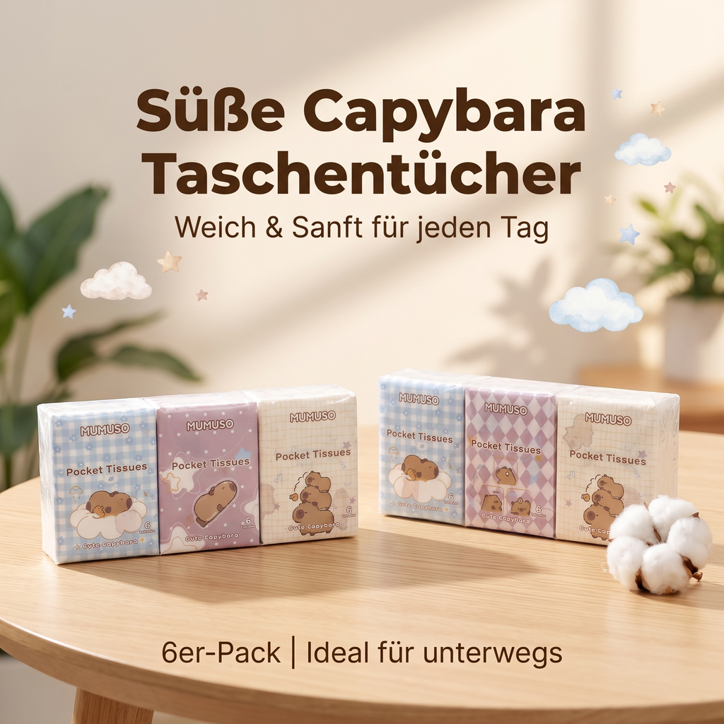 MUMUSO süße Capybara Taschentücher im 6er-Pack