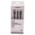 2-in-1 Ladekabel aus geflochtenem Nylon, USB-A auf Lightning &amp; Typ C (Schwarz)