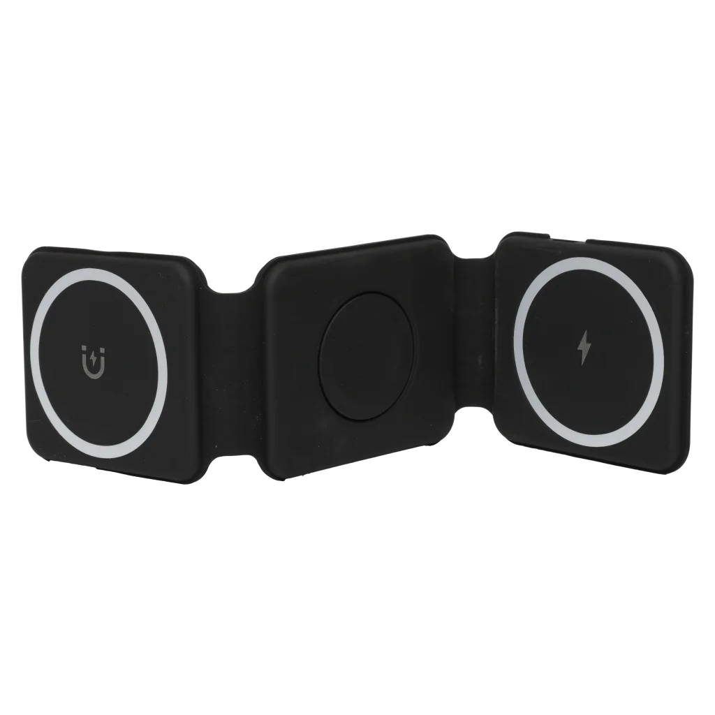 3-in-1 faltbare Wireless-Ladestation aus ABS und Silikon (Schwarz)