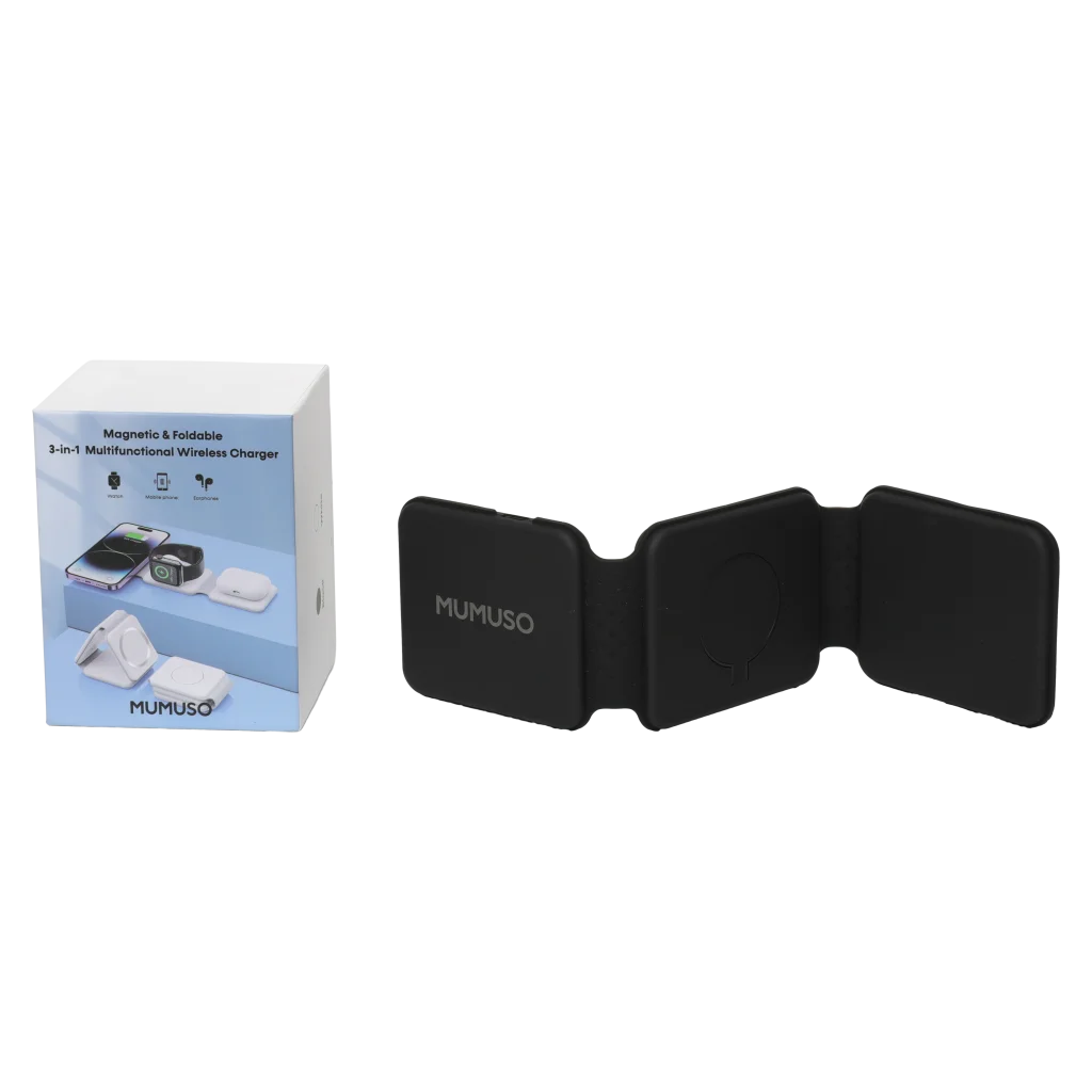 3-in-1 faltbare Wireless-Ladestation aus ABS und Silikon (Schwarz)