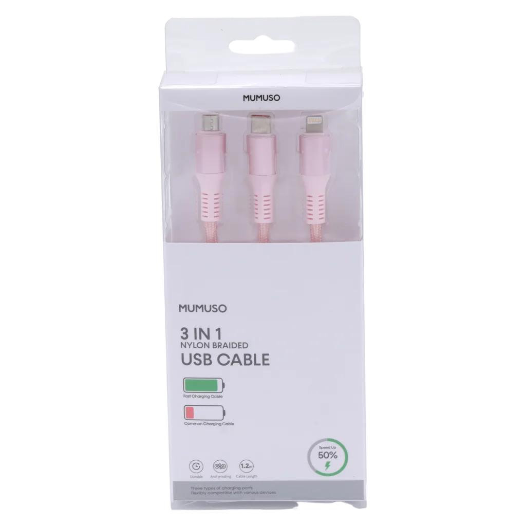 3-in-1 Nylon-USB-Ladekabel, 66W Fast Charge (Rosa)