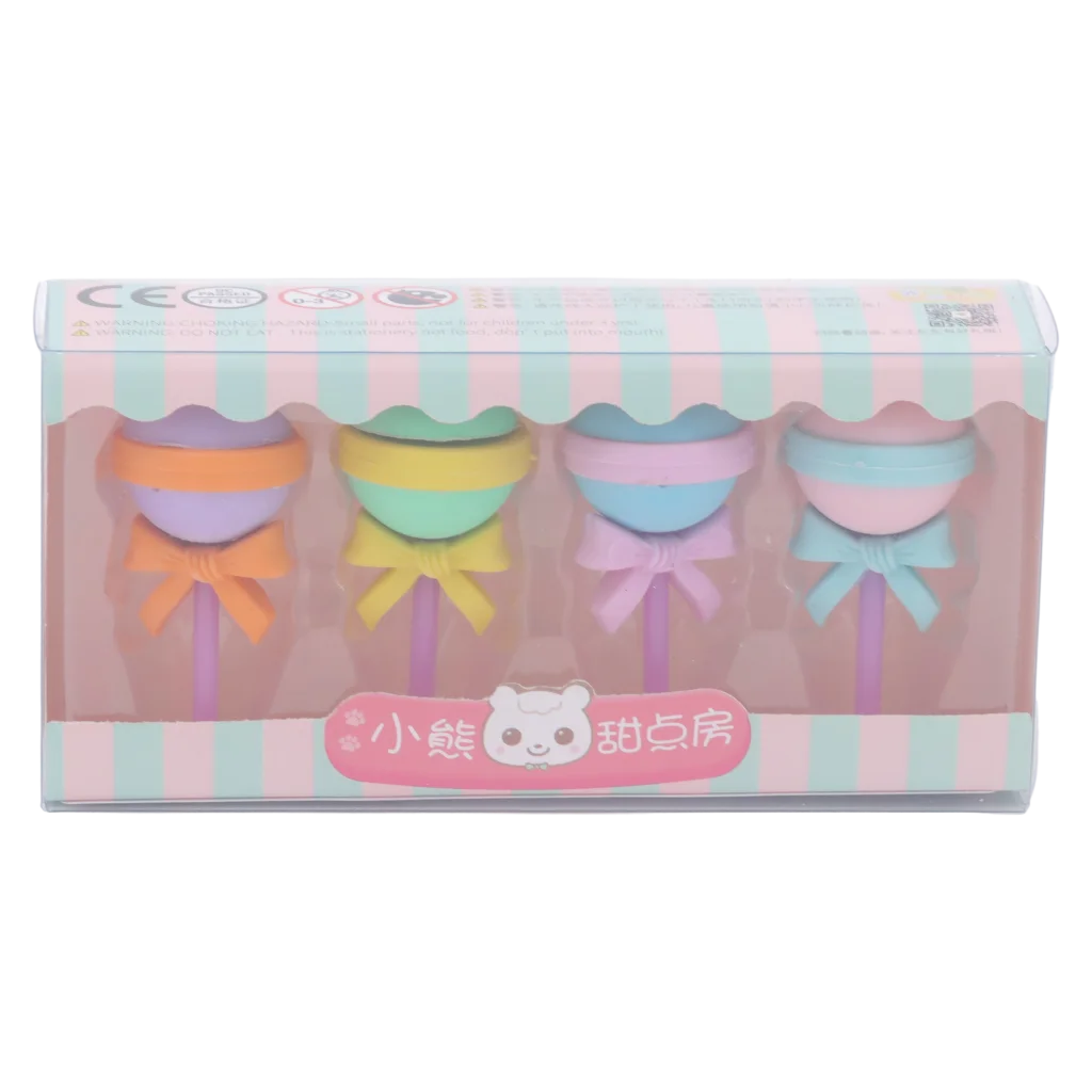 4er-Set Radiergummis mit Bonbon-Design (Lila/Gelb/Blau/Rosa)