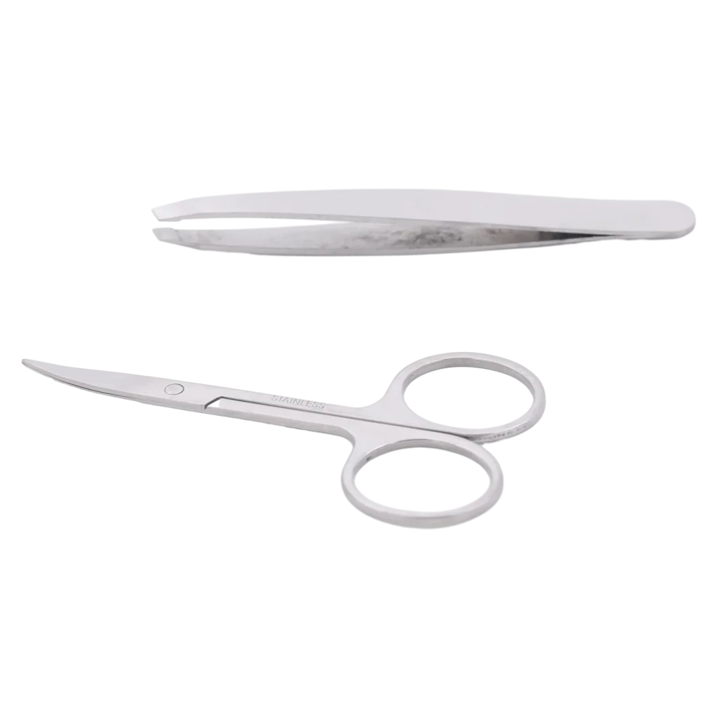 Augenbrauenpflege Set mit Schere und Pinzette (Silber)