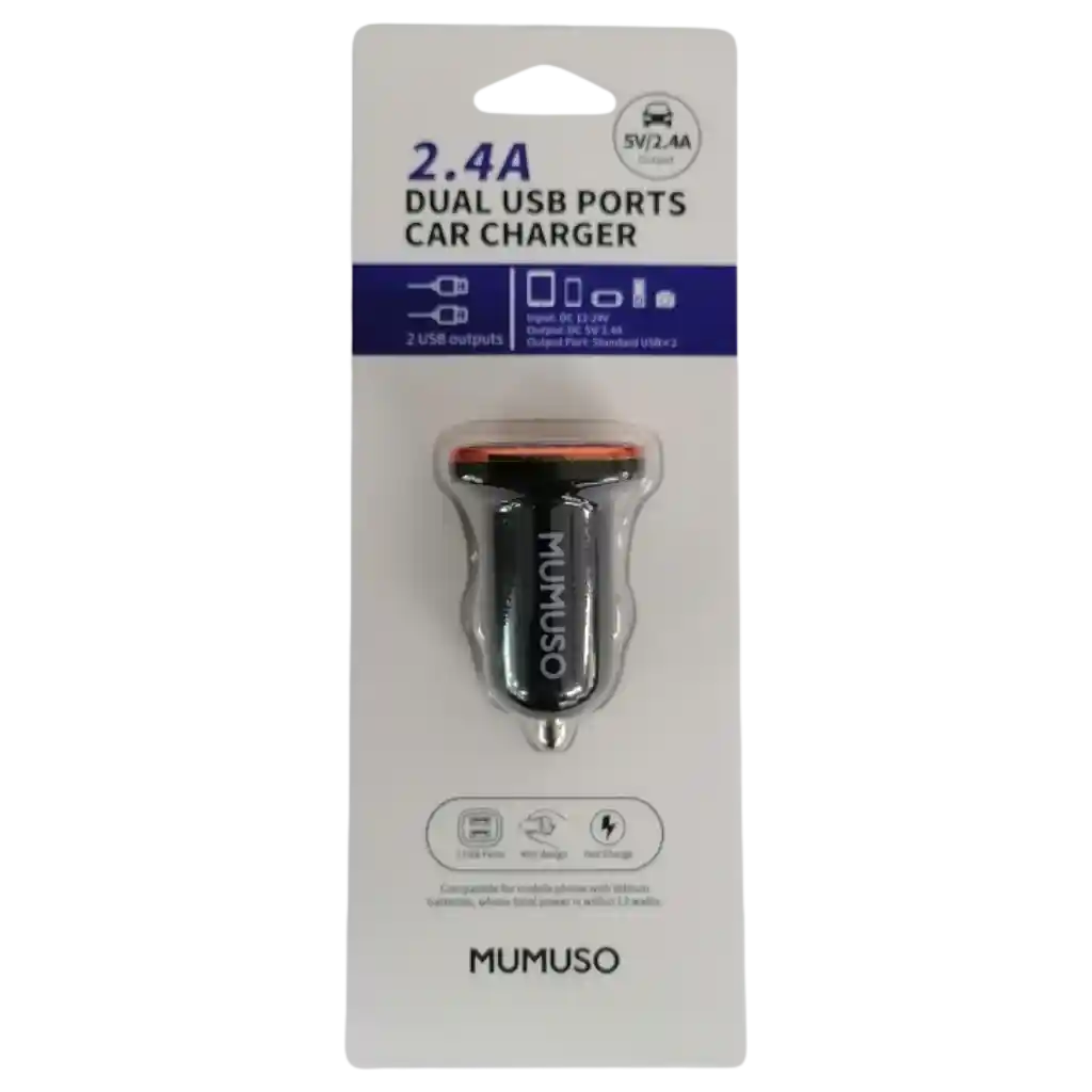 Dual USB-Auto-Ladeadapter aus ABS und Metall, 2,4A (Schwarz)
