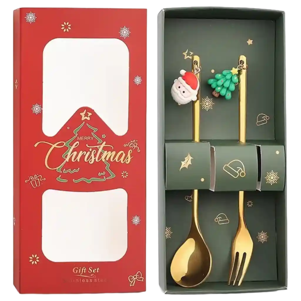 2-teiliges Edelstahl-Besteckset mit Weihnachts-Design (Mehrfarbig)