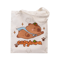 Canvas Tote Bag mit Capybara-Design, Schultertasche aus Polyester-Baumwolle (Weiß)