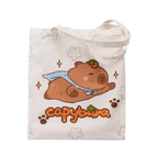 Canvas Tote Bag mit Capybara-Design, Schultertasche aus Polyester-Baumwolle (Weiß)