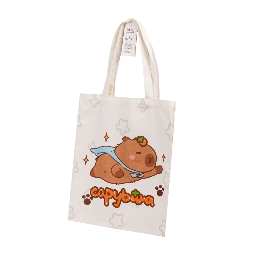 Canvas Tote Bag mit Capybara-Design, Schultertasche aus Polyester-Baumwolle (Weiß)