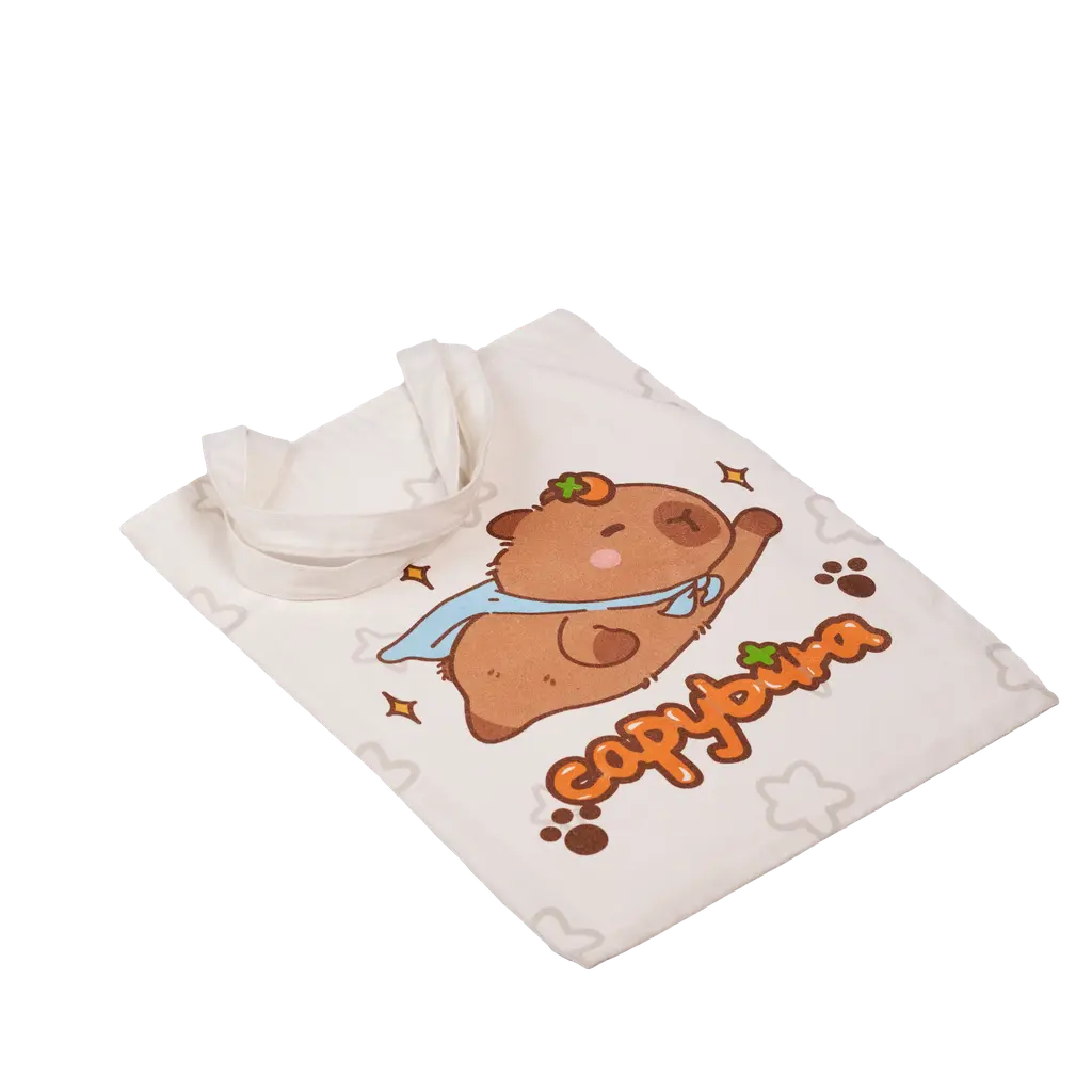 Canvas Tote Bag mit Capybara-Design, Schultertasche aus Polyester-Baumwolle (Weiß)