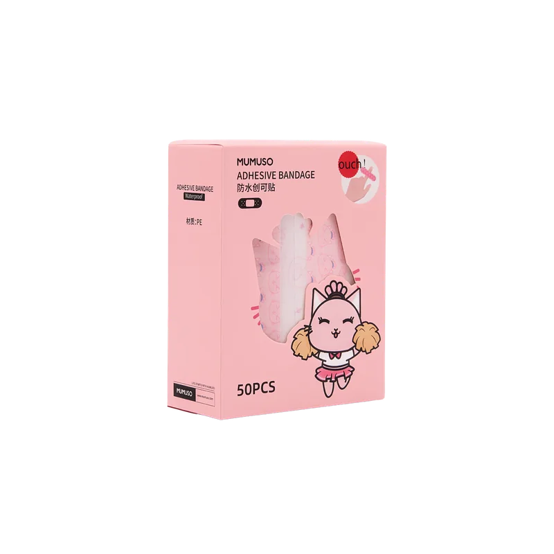 50 Cartoon-Pflaster mit Print, Vorratspackung (Rosa/Gelb)