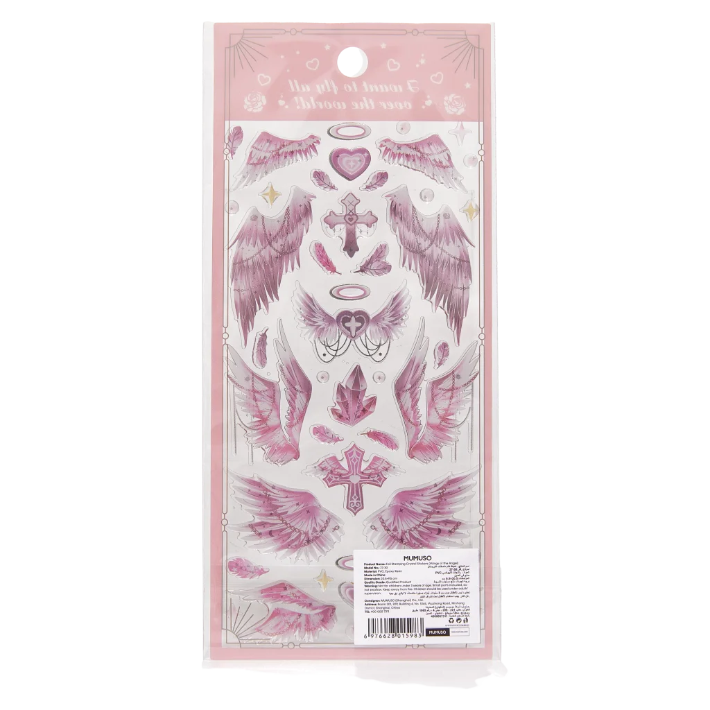 Crystal Sticker mit Engel-Flügel-Design und Foliendruck (Rosa/Flieder/Gold)