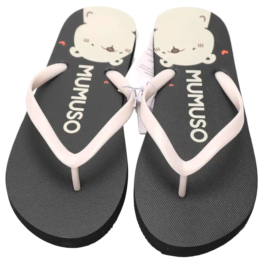 Damen Flip Flops mit Bären-Design, Größe 38-39 (Schwarz/Rosa)