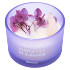 Duftkerze aus Pflanzenwachs im Glas mit Stabilblume, 75 g (Lila), Wasserlilie-Sommer-Design