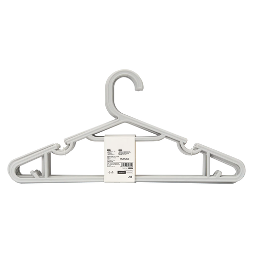 10er-Set flache Kleiderbügel aus Polypropylen (Grau)