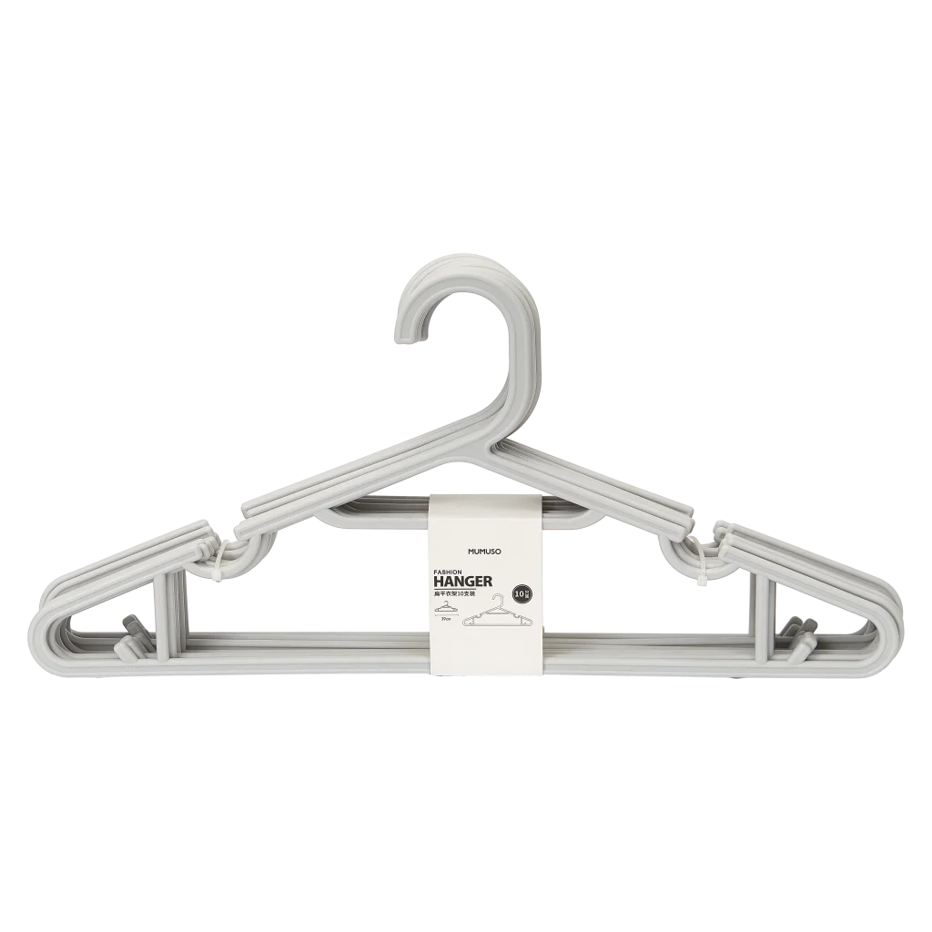 10er-Set flache Kleiderbügel aus Polypropylen (Grau)