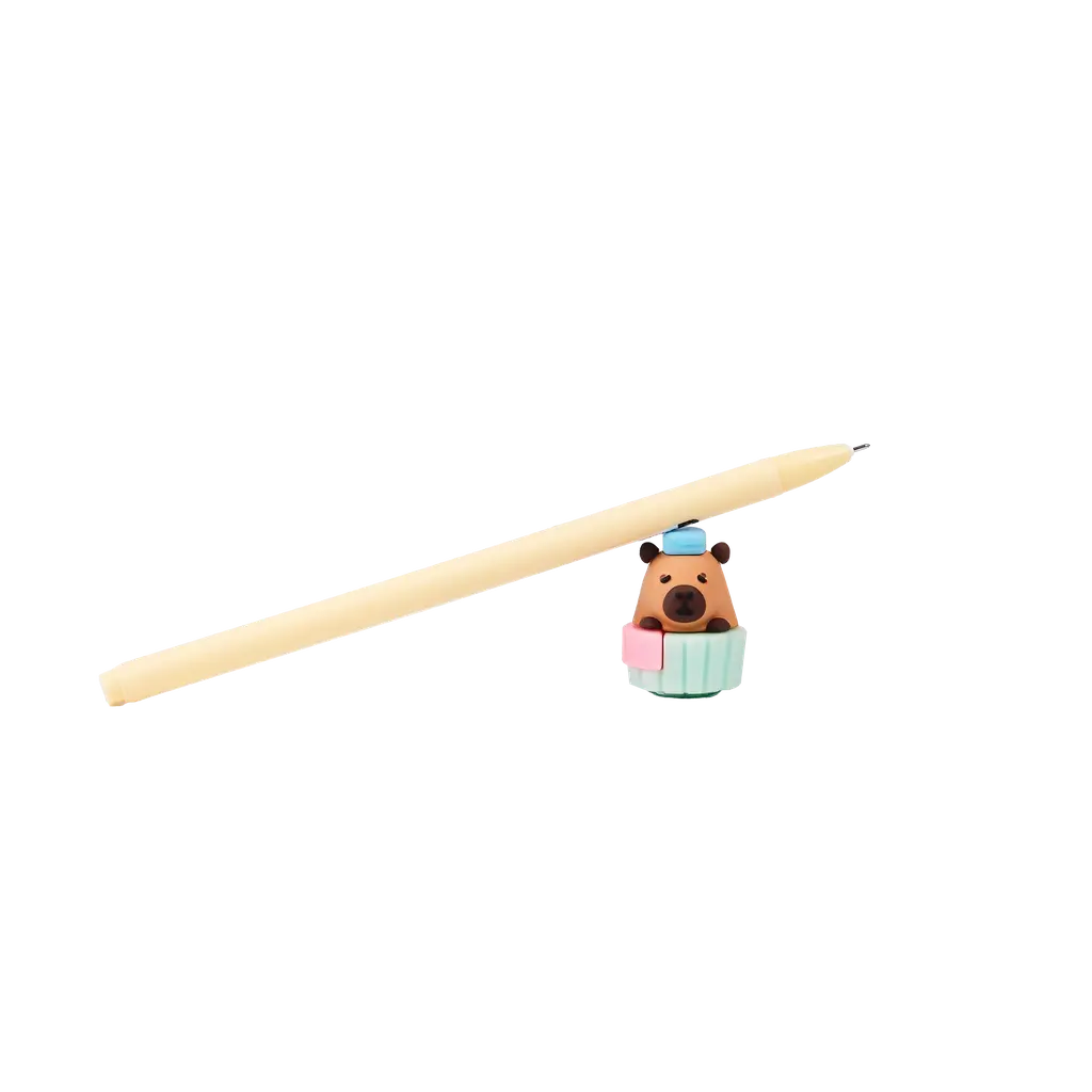Gelstift mit Capybara-Design für Schule und Büro (Beige/Braun/Blau)