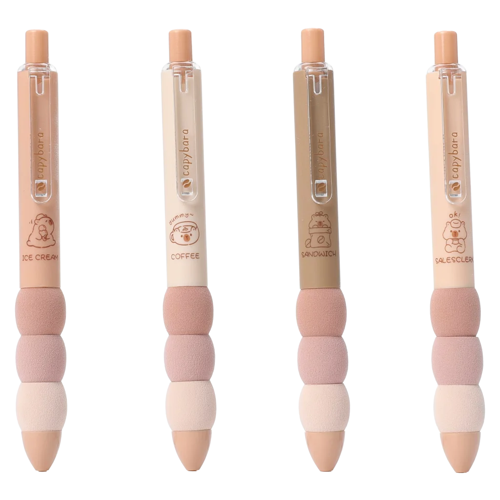 4er-Set Gelstifte mit Capybara-Design (Beige/Grün/Rosa/Natur)