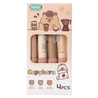 4er-Set Gelstifte mit Capybara-Design (Beige/Grün/Rosa/Natur)