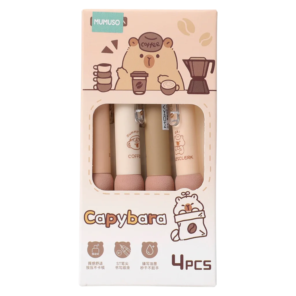 4er-Set Gelstifte mit Capybara-Design (Beige/Grün/Rosa/Natur)