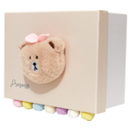 Große Geschenkbox aus Karton mit Bären-Design, ca. 31 × 25 × 15 cm (Cremé/Bunt)