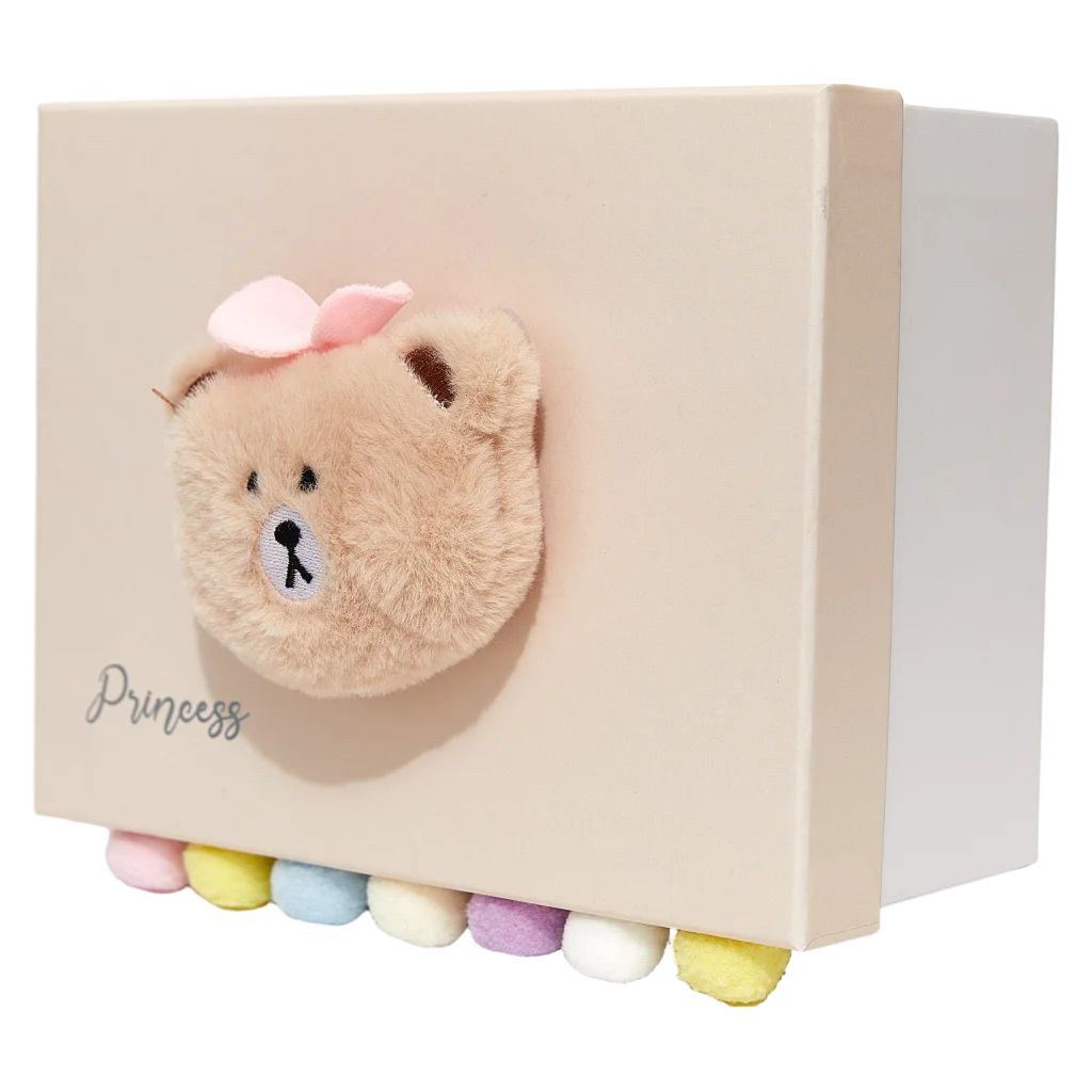 Große Geschenkbox aus Karton mit Bären-Design, ca. 31 × 25 × 15 cm (Cremé/Bunt)