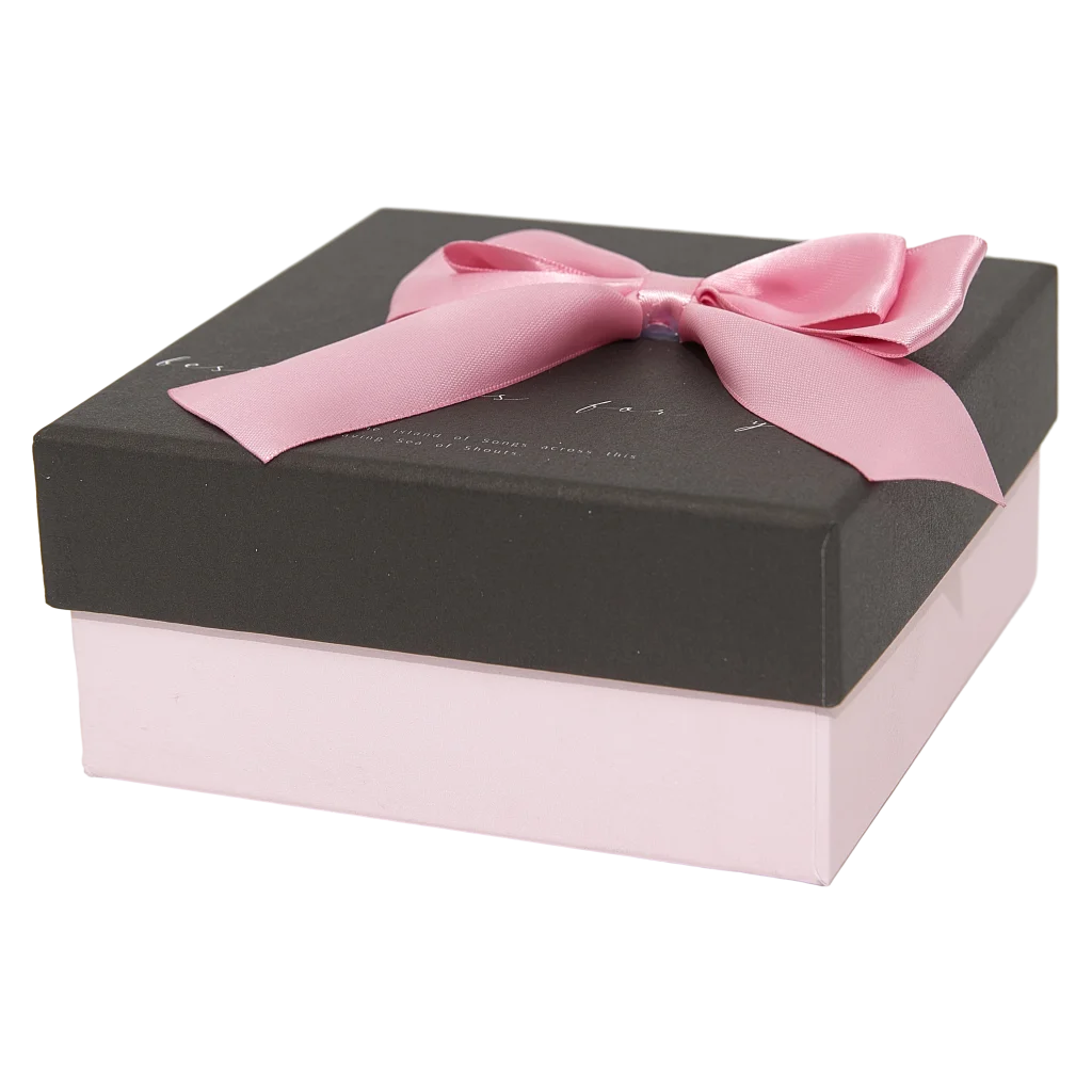 Geschenkbox quadratisch mit Satinbandschleife (Schwarz/Rosa)