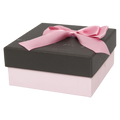 Geschenkbox quadratisch mit Satinbandschleife (Schwarz/Rosa)