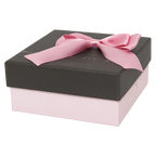 Geschenkbox quadratisch mit Satinbandschleife (Schwarz/Rosa)