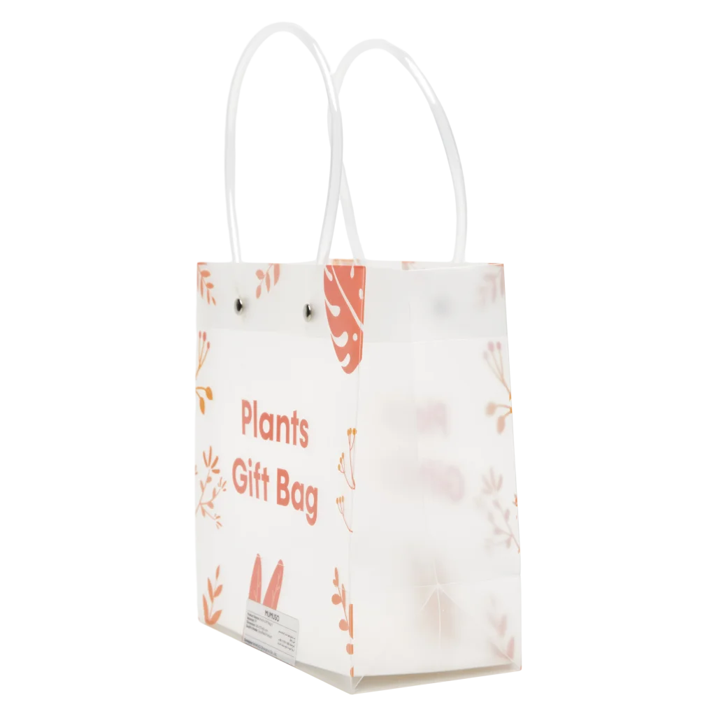Geschenktasche aus Kunststoff mit Pflanzen-Print (Orange/Grün/Lila)