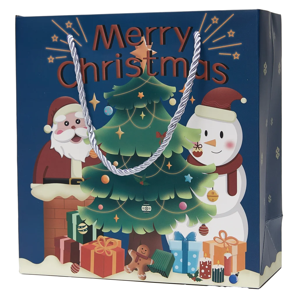 Geschenktasche mittelgroß mit Weihnachtsmann-Design (Blau)