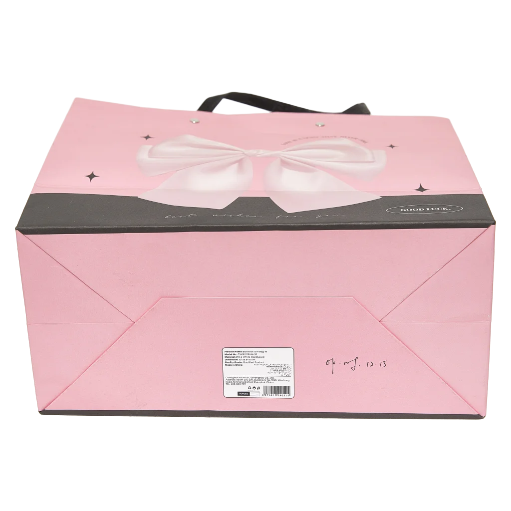 Geschenktasche mittelgroß aus Papier mit Schleifen-Design (Rosa/Schwarz)