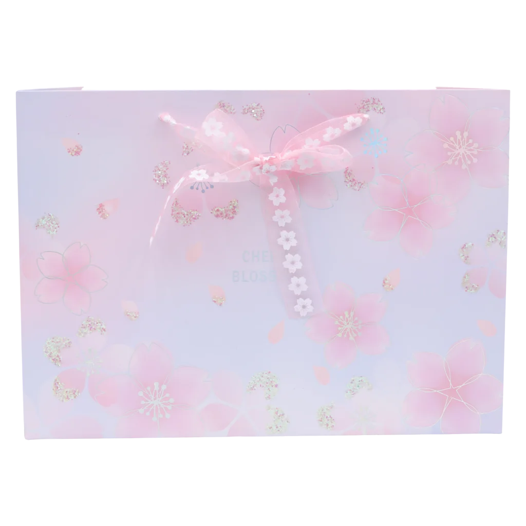 Große Geschenktüte aus Papier, rechteckig mit Kirschblüten-Design (Rosa/Weiß)