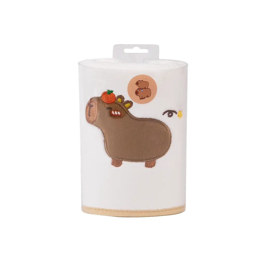 Gesichtshandtuch aus Florgarn mit Capybara-Design für sanfte Pflege (Braun/Weiß)