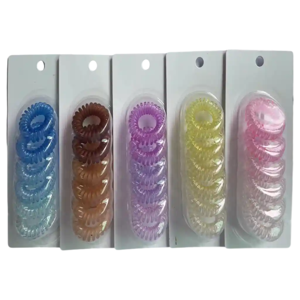 4er-Pack Spiral-Haargummis aus Kunststoff für Damen und Mädchen (Blau/Braun/Lila/Gelb/Rosa)