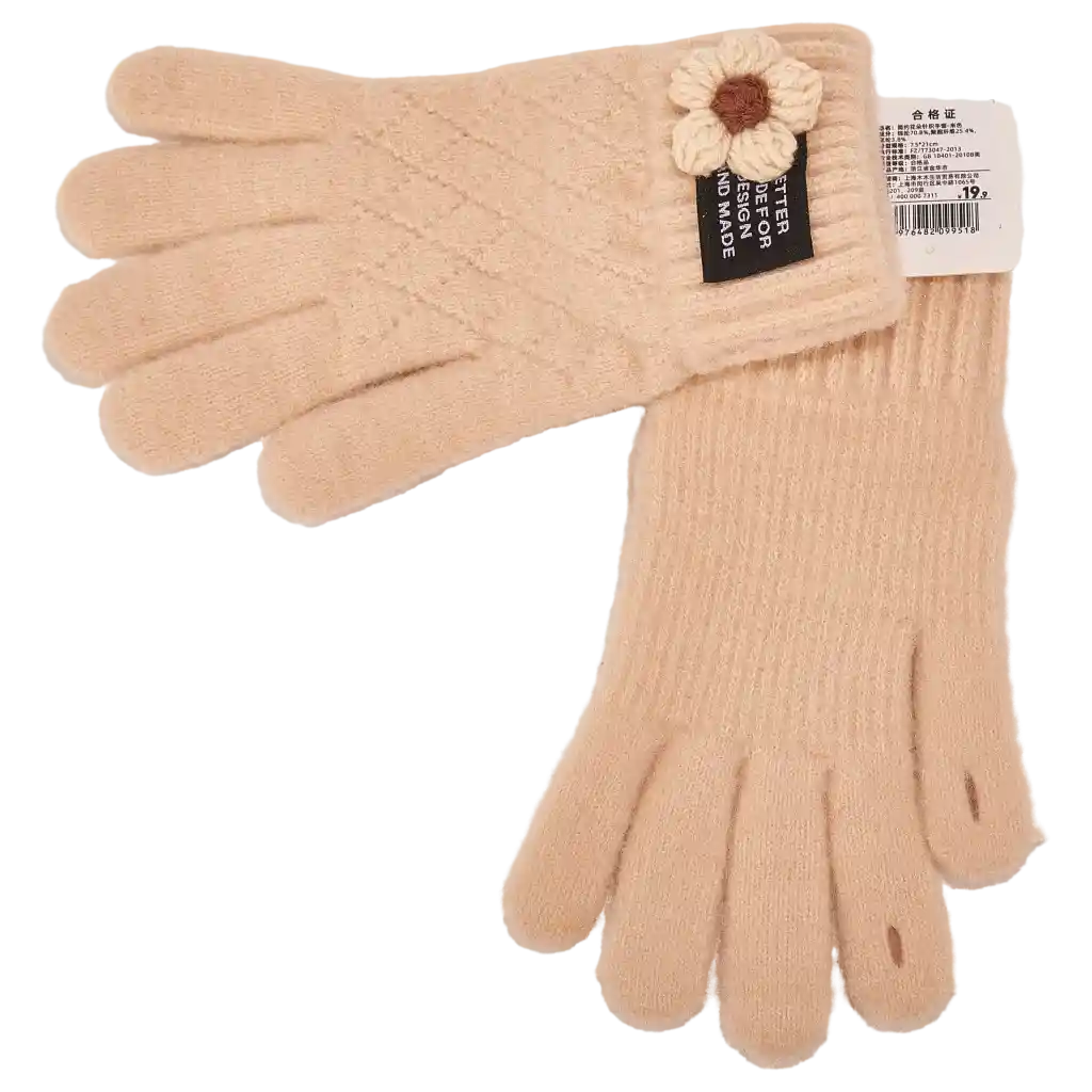 Damen Strickhandschuhe mit Blumen-Design – Beige