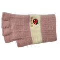 Strickhandschuhe Damen fingerlos mit Erdbeer-Design (Rosa/Weiß)