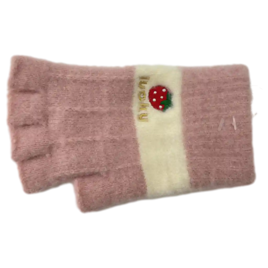 Strickhandschuhe Damen fingerlos mit Erdbeer-Design (Rosa/Weiß)