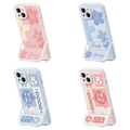 Handyhülle TPU+PC mit Kickstand für iPhone 15 Plus, Blumen-Design/Hasen-Print (Rosa/Blau)
