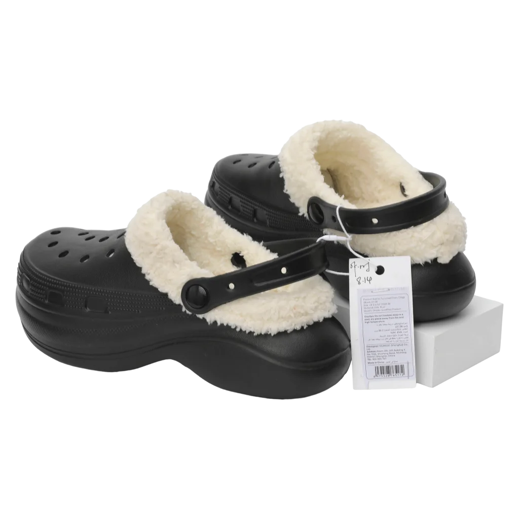 Hausschuhe mit Plüschfutter, Winter-Clogs Damen (Schwarz, 37-38)