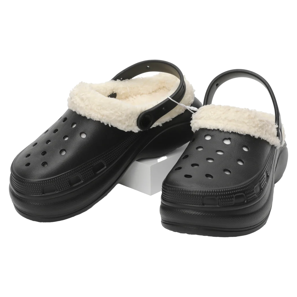 Hausschuhe mit Plüschfutter, Winter-Clogs Damen (Schwarz, 37-38)