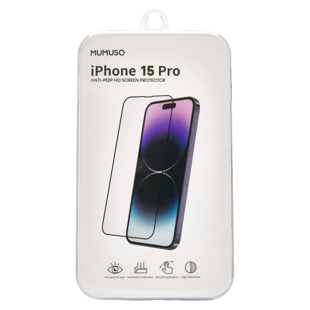 HD Panzerglas-Displayschutzfolie mit Sichtschutzfunktion für iPhone 15 Pro (Transparent)