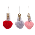 Herz-Pompom Taschenanhänger aus Oryctolagus-Pelz (Rot/Lila/Rosa)