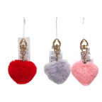 Herz-Pompom Taschenanhänger aus Oryctolagus-Pelz (Rot/Lila/Rosa)
